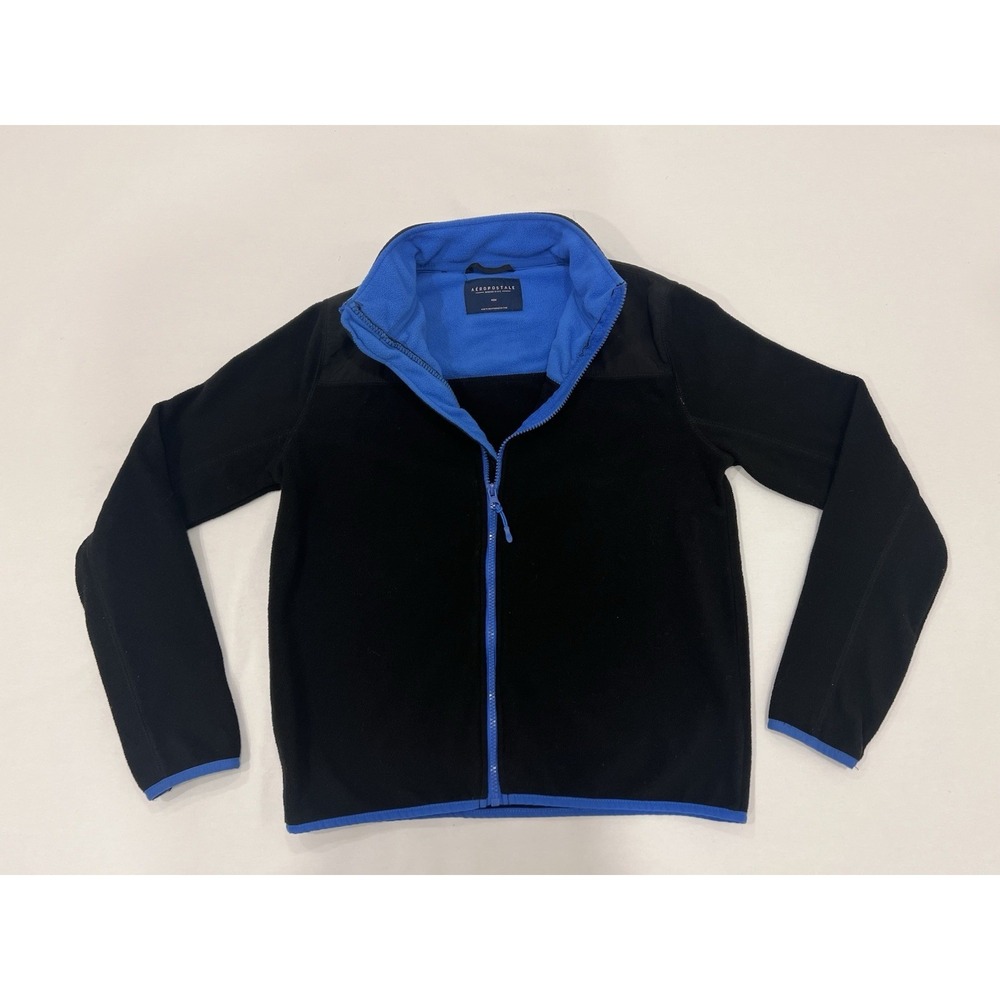 Aéropostale Women's Black Blue Fleece Full Zip Up Collar Short Jacket Size M